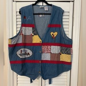 Vintage 80's Bobbie Brooks Sewing Theme Denim Vest